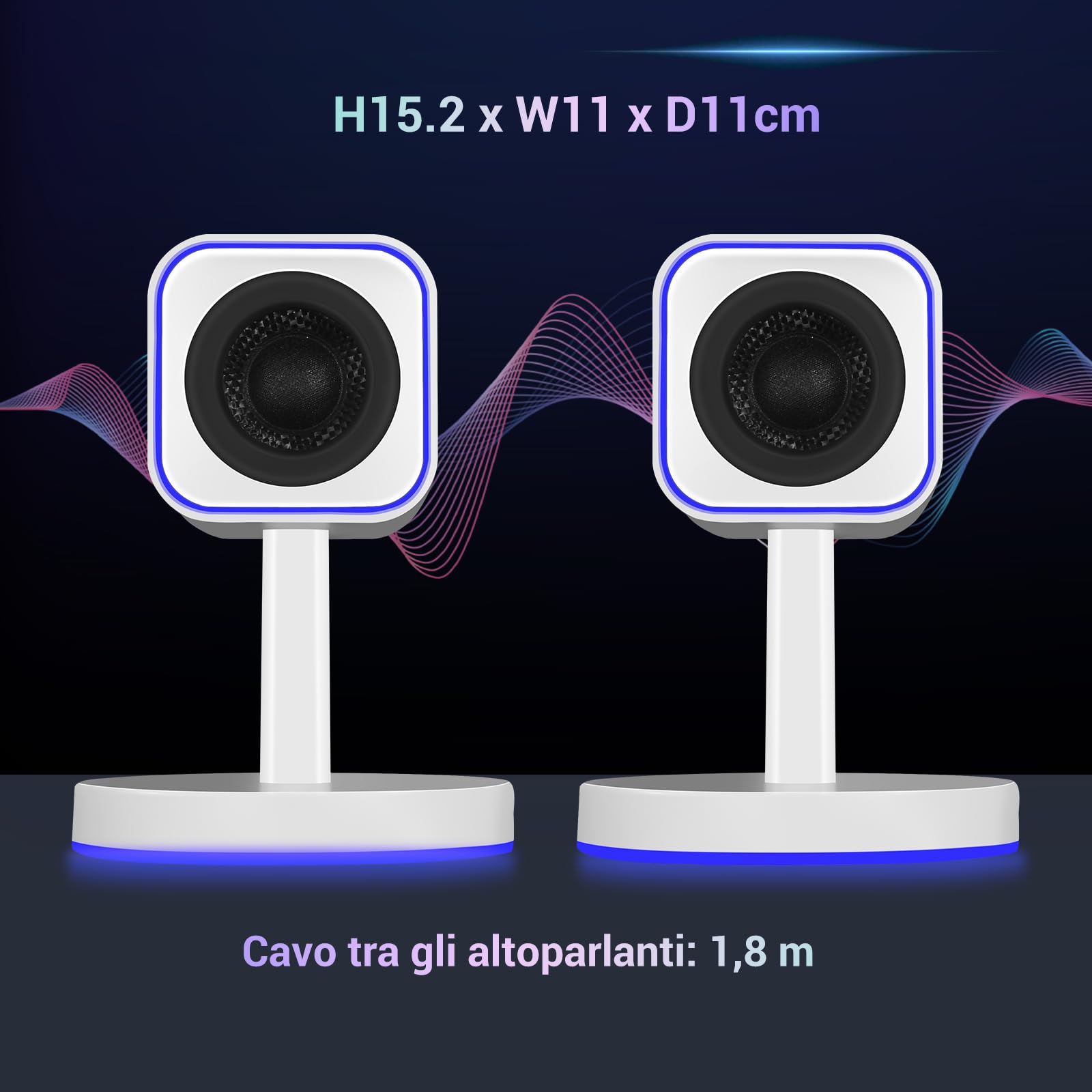 Sanyun SW202 Casse PC 2.0 24 W, Stereo Chiaro DSP, 3 Modalità | Gaming/Film/Musica, DAC 16 bit, USB/Bluetooth 5.2/AUX, Altoparlanti Full-Range 5,7 cm, RGB, Design Compatto (Coppia, Bianco)