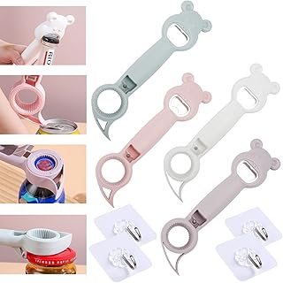 4 Pcs 4 in 1 Multi Function Can Opener Bottle, Multi Kitchen Tool for Jelly Jars,Beer and Other, Bottle Opener to Protect The Nail Use for Children, Elderly and Arthritis Sufferers