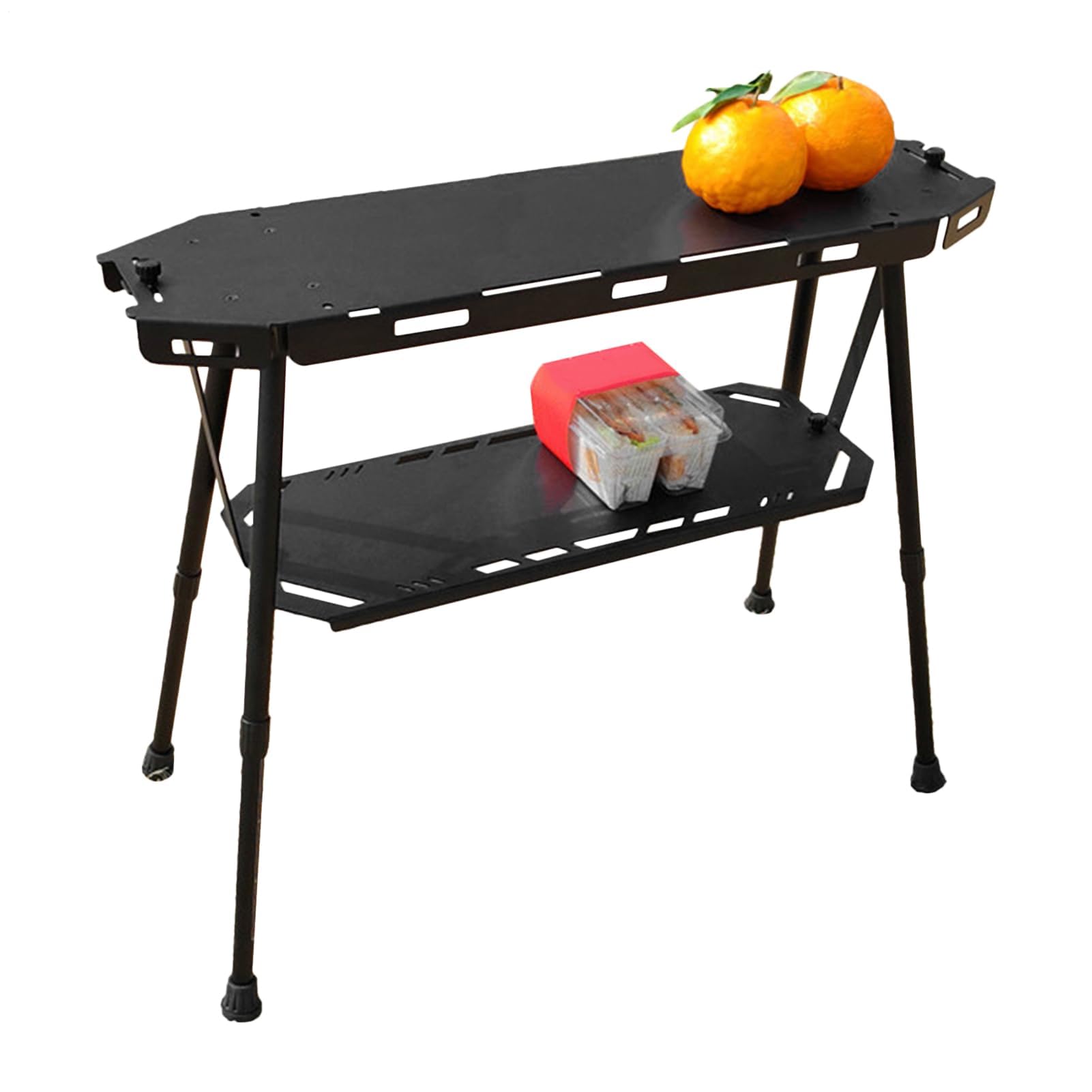 Tavolo da campeggio portatile, in alluminio leggero, con scaffalatura portaoggetti sottile e pieghevole, per uso esterno, barbecue, picnic e casa