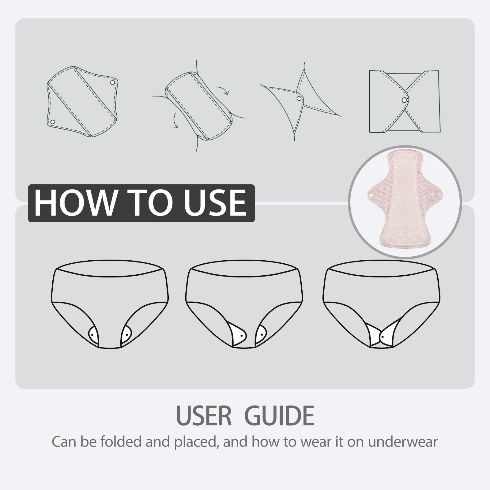 AIO Reusable Washable Cloth Menstrual Pads Sanitary Pad 5 pcs Pads with Mini Wet Bag 7.2 * 9.8in