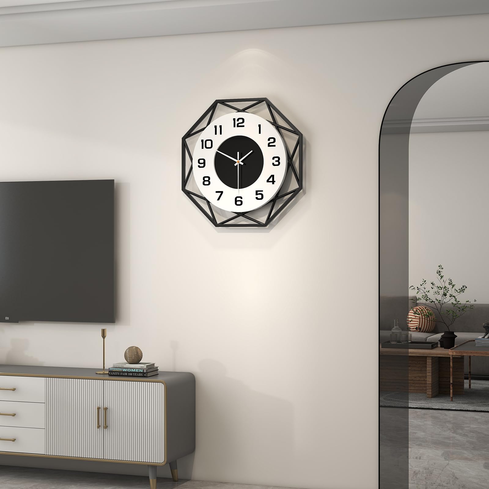 JTWALCLOCK Large Wall Clock for Living Room Decor, Modern Decorative Silent Wall Clock,14 Inch Big Wall Clock Battery Operated Non Ticking for Bedroom Kitchen Office Unique Clocks Wall for Home Decor