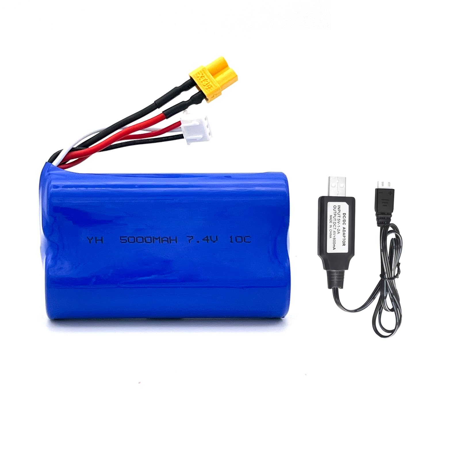 7.4V 5000mAh 2S XT30 JST-XH Plug Li-ion Battery with USB Charger Cable Compatible with RADIOMASTER TX16S TX12 TX18S Radio Transmitter and RC Car, RC Truck RC Boat