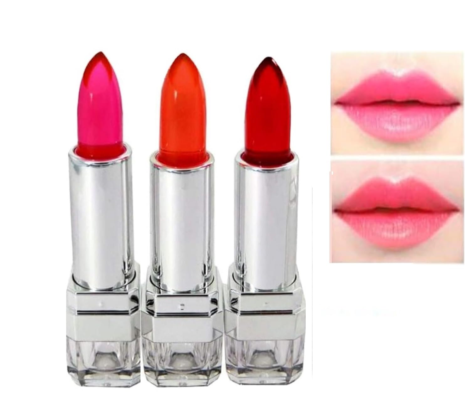 Facejewel Shimmery Pink Colour Change gel Lipstick 3 pieces (1 Red, 1 Pink, 1 Orange)