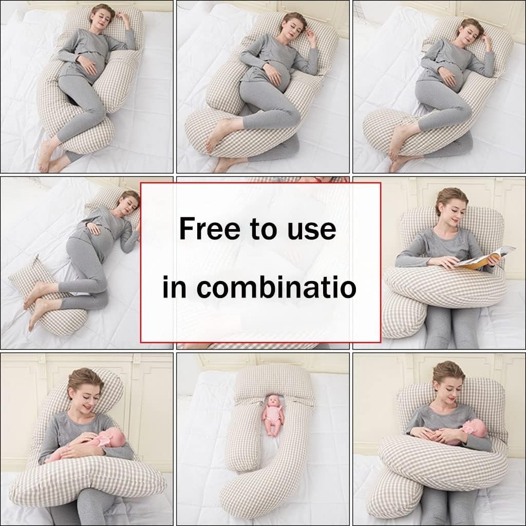 Pregnancy Pillow Cotton Plaid U-Shaped Maternity Pillow. Side Sleeper Body Pillow Nursing Pillow Cuddle Pillow. with Removable Pillowcase for Easy Cleaning (Color : A4, Size : 170x80cm)
