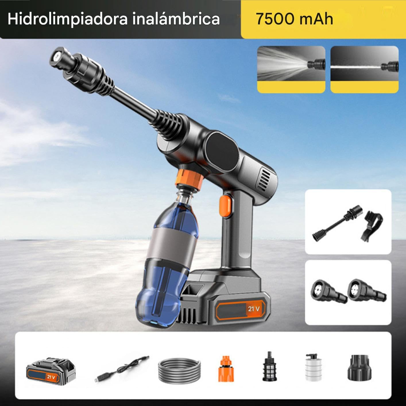 Hidrolimpiadora Sin Cable | Lavadora a Presión Alta | Máquina de Mano Ajustable con 2 Modos para Coches Fachadas Suelos y Exteriores