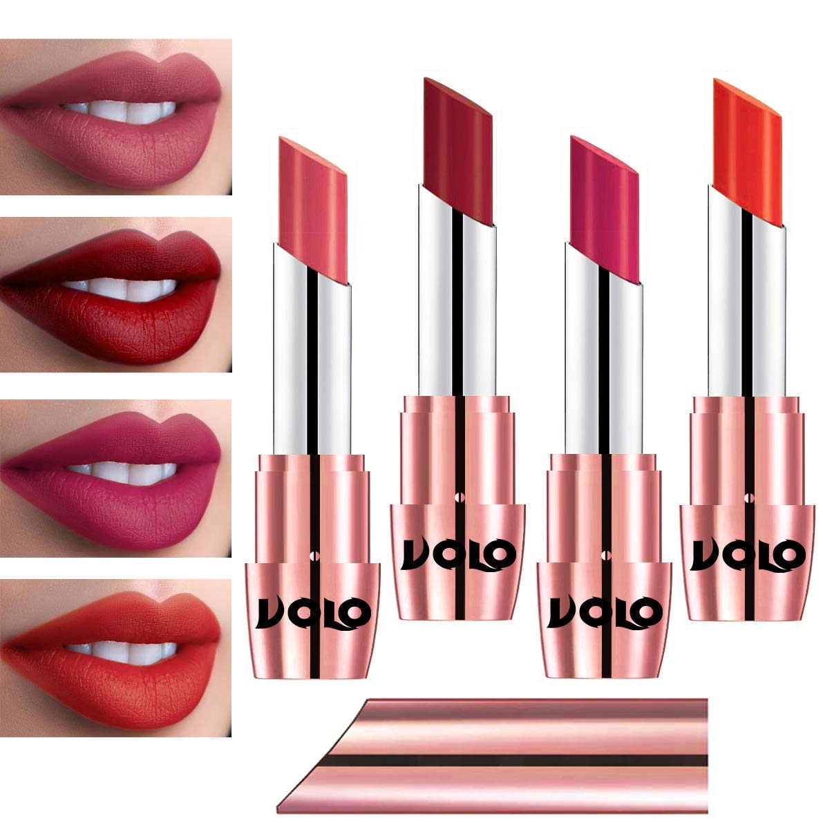 Volo Perfect Creamy with Matte Lipsticks Combo, No more dry lips(Dark Peach, Red, Passion Pink, Coral)