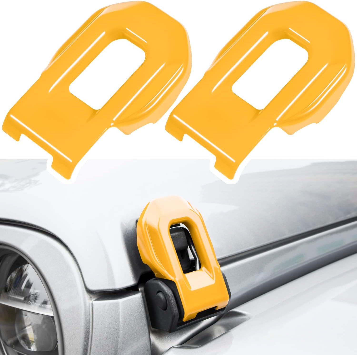 E-cowlboy Hood Latch Lock Catch Brackets Cover for 2018-2021 Jeep Wrangler JL JLU Unlimited Sports Freedom Sahara Rubicon Gladiator JT 2-Door & 4-Door Exterior Accessories Decoration (Yellow 2PCS)
