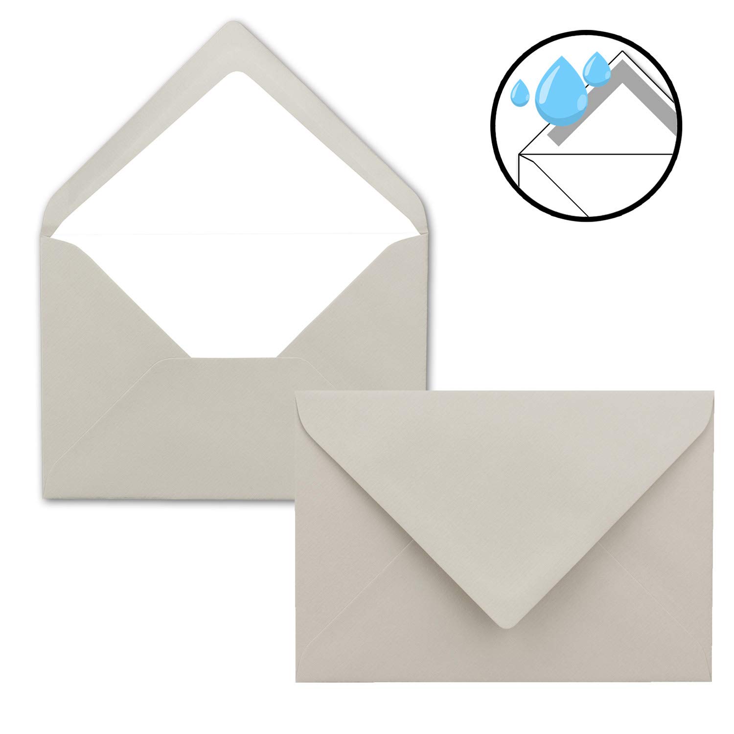 Lot de 100 cartes avec enveloppes à lettres doublées, nervurées, format B6, gris argenté, 12 x 17 cm, fermeture par collage humide NEUSER PAPIER