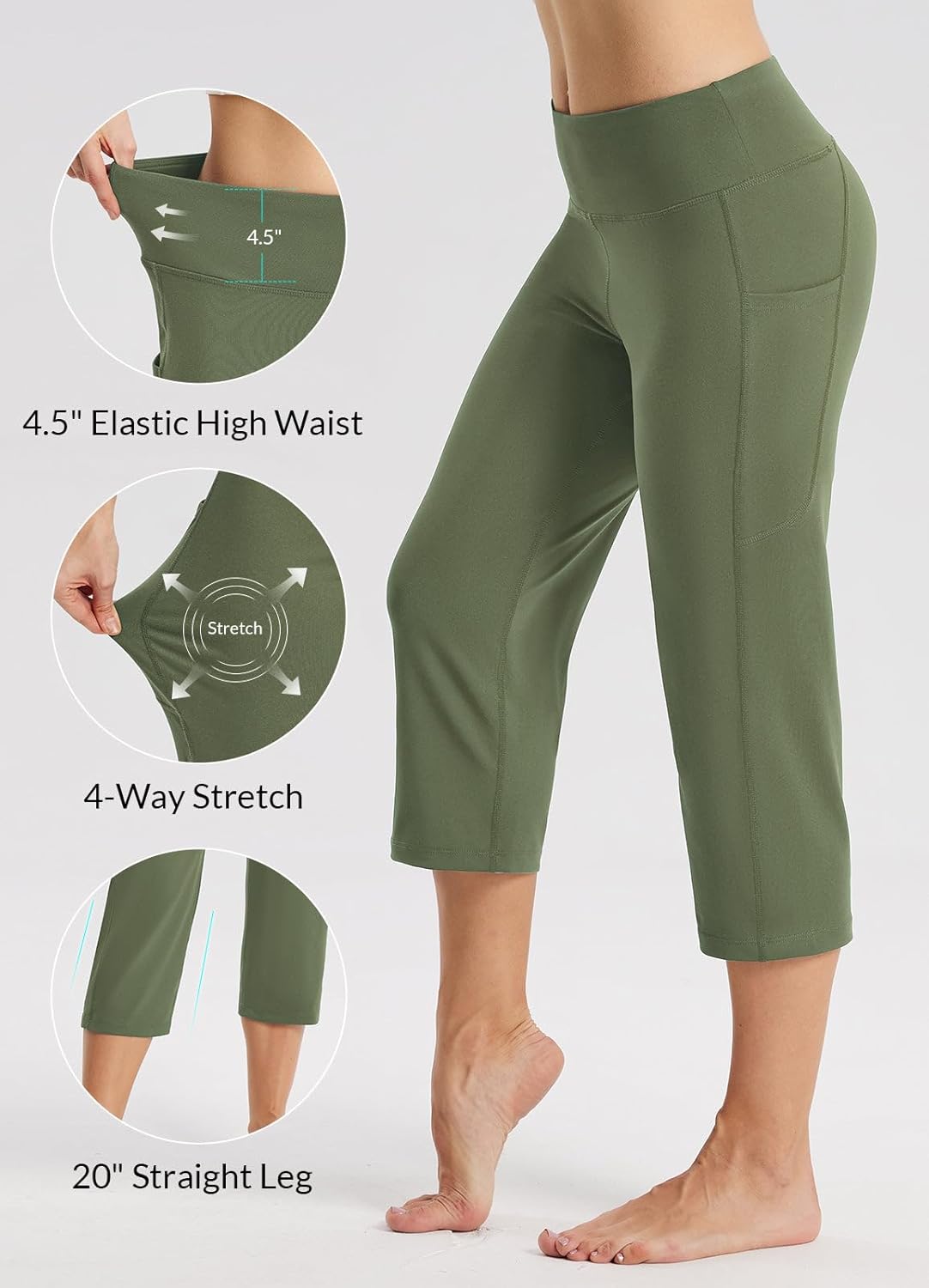 baleaf Womens Yoga Capri Pants High Waist Capri Leggings with Pockets Wide Leg Crop Exercise Workout Summer Pants - Image 3
