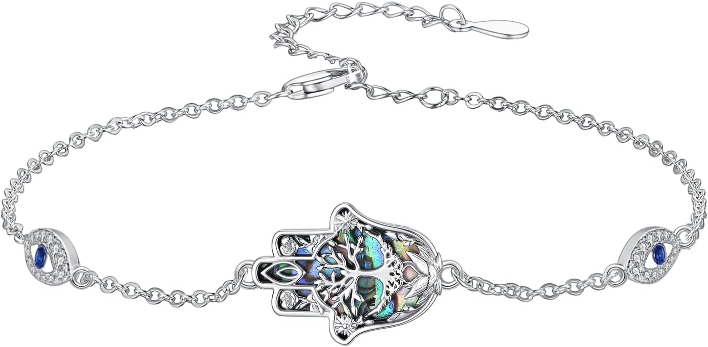 PROESS Hamsa Bracelet 925 Sterling Silver Yin Yang Tree of Life Evil Eye Hamsa Bracelet Hamsas Hand Jewelry Gifts for Women