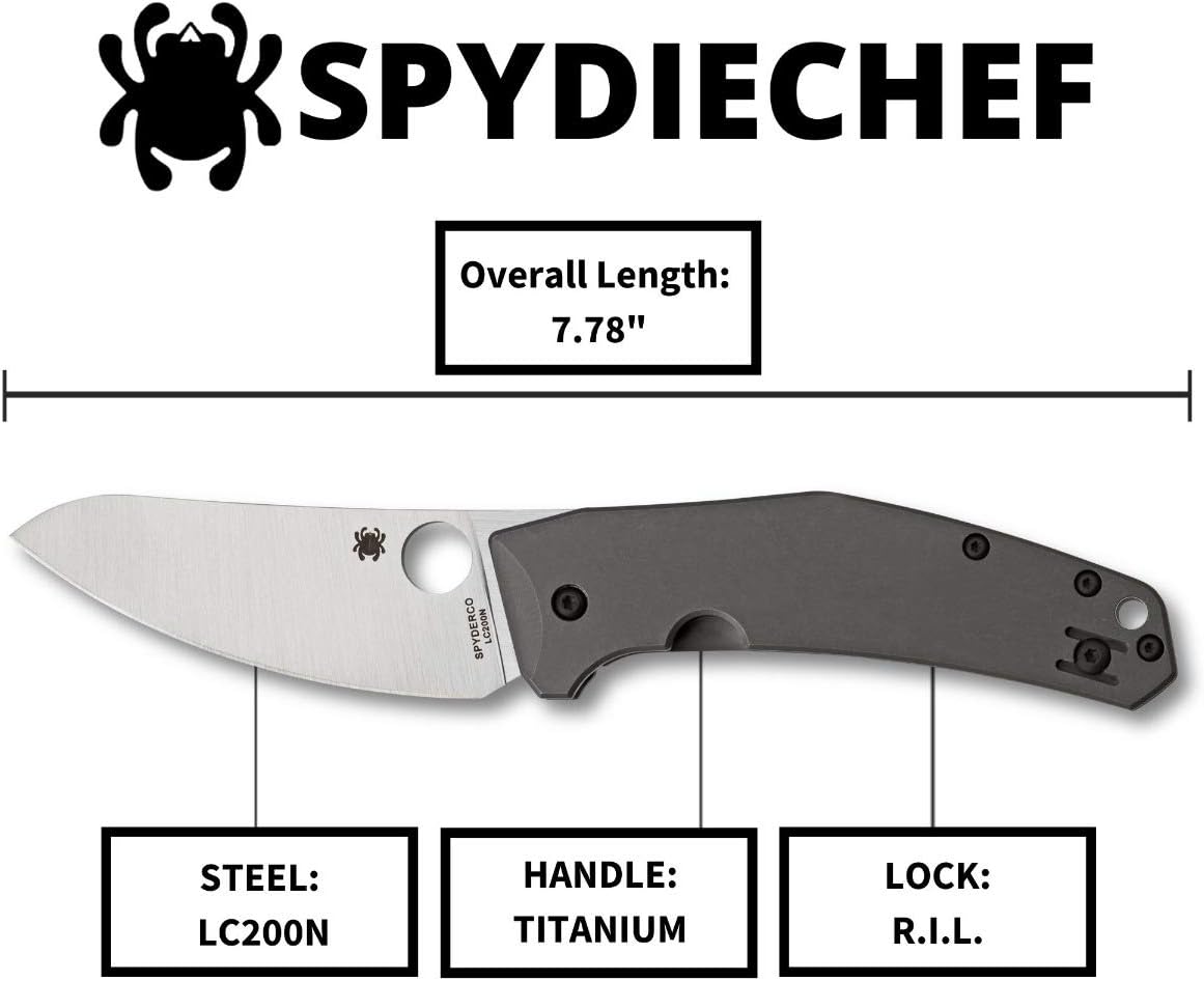 Spyderco Spydiechef Premium Chef Knife with 3.32" LC200N Ultra-Corrosion-Resistant Steel Blade and Titanium Handle - PlainEdge - C211TIP