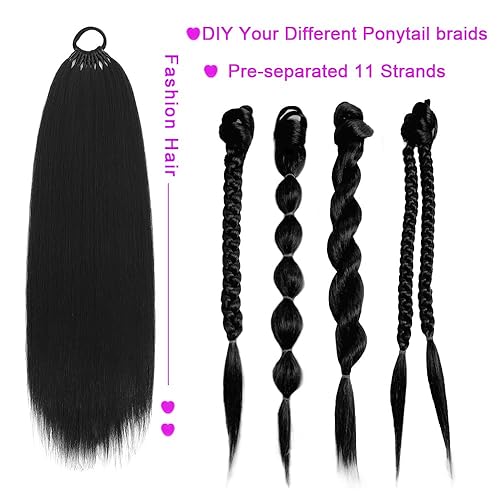 Miniatura 6 de Extensiones de cabello sintético tipo ponyt con banda elástica, extensiones de cola de caballo de cabello natural para mujer, extensiones de cabello