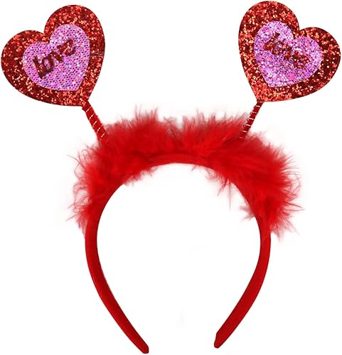 Diadema de San Valentín con doble corazón con purpurina para el cabello aro de pelo rojo para mujeres y niñas accesorios para el cabello tocado para