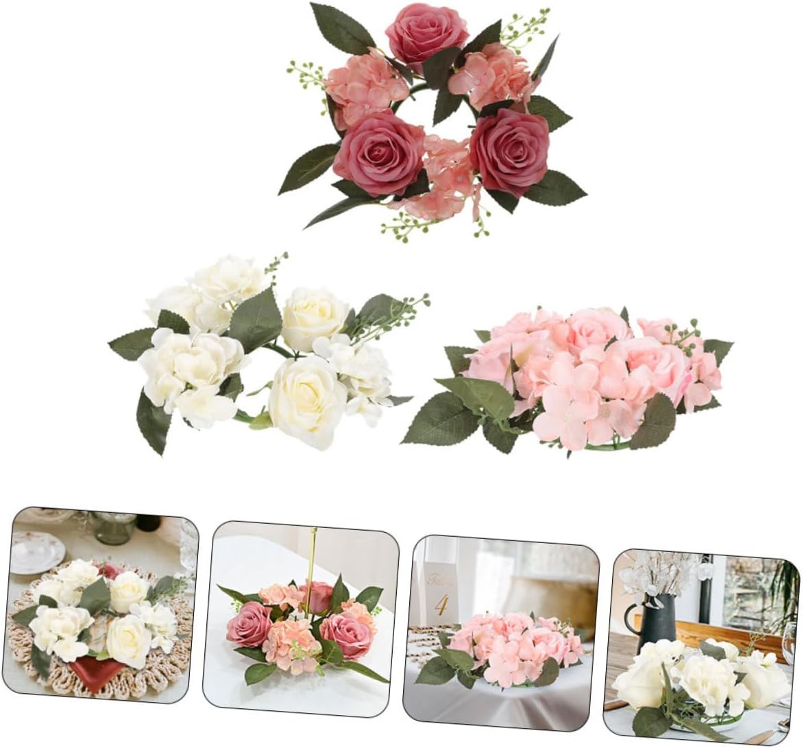 3pcs Artificial Candle Wreaths for Wedding Table Centerpieces Decoration and Lotus for Parties and Home Decor