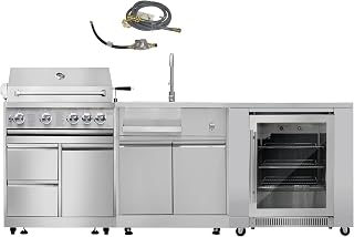 CT Copper Tailor 5-Piece Outdoor Kitchen Package BBQ Gas Grill Island, 32" Built-in Grill 4 Burners, Grill Cabinet, Kitchen Sink, 24" Refrigerator, Fridge Cabinet(With Natural Gas Kit)