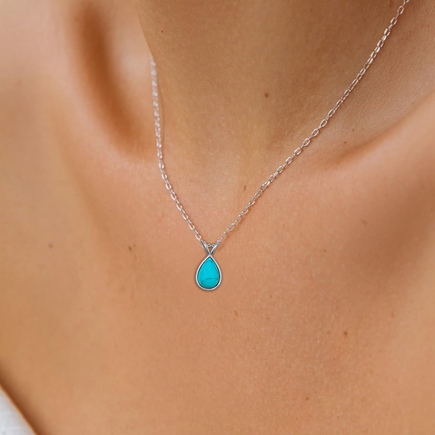 Genuine Turquoise Necklace for Women S925 Sterling Silver Turquoise Pendant Jewelry Gift for Mom - Image 3