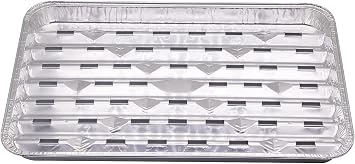 Pack of 100 Disposable Aluminum Broiler Pans -White Wholes Good for BBQ, Grill Trays Multi-Pack of Durable Aluminum Sheet Pans Ribbed Bottom Surface - 13.40" x 9" x 0.85"