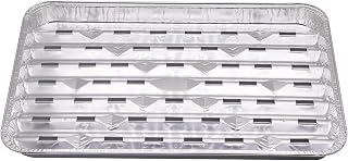 Pack of 100 Disposable Aluminum Broiler Pans -White Wholes– Good for BBQ, Grill Trays – Multi-Pack of Durable Aluminum Sheet Pans – Ribbed Bottom Surface - 13.40" x 9" x 0.85"