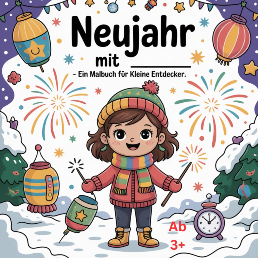 Neujahr mit _________, Ein Malbuch für kleine Entdecker: Ein persönliches Malbuch zum Jahreswechsel für kleine Künstler, 50 Bilder, ab 3+