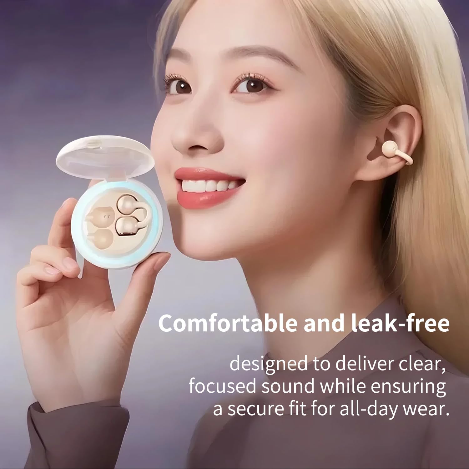 Upgraded Open Ear Earbuds Clip-On Earbuds Comfortable fit & Crystal-Clear Sound, 80H Playtime Bluetooth 5.4 Wireless Headphones for Women Ideal for SmallEars,Sports,Workouts,（Champagne Gold） - Image 2