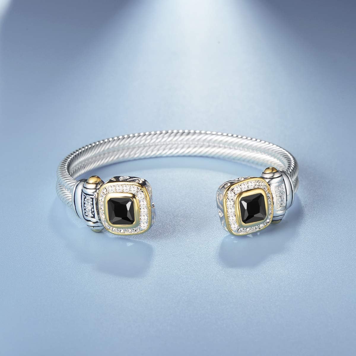 UNY Designer inspired jewelry double cable Wire CZ Antique Bangle Elegant Beautiful Valentine Gift (Black) - Image 2