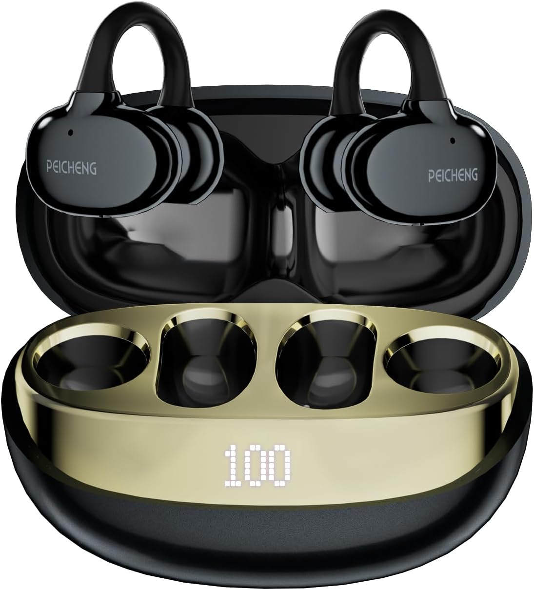 PEICHENG Earbuds Wireless Bluetooth Earphones, 5H Playback 50mAh+400mAh Power Case with Digital Display (Dark Grey)