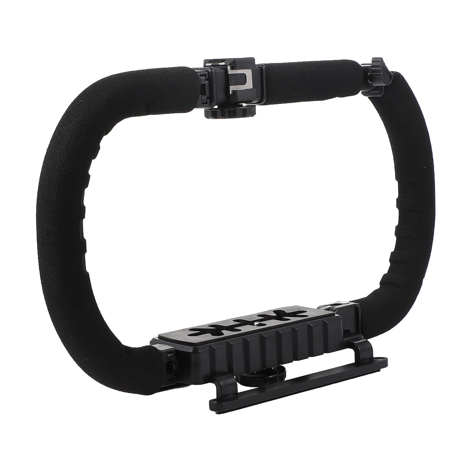 Stabilizzatore Manuale Pieghevole per Fotocamera Reflex Nero | Tre Attacchi Cold Shoe, Foro da 1/4 Pollice, Struttura in Plastica, Spugna e Metallo