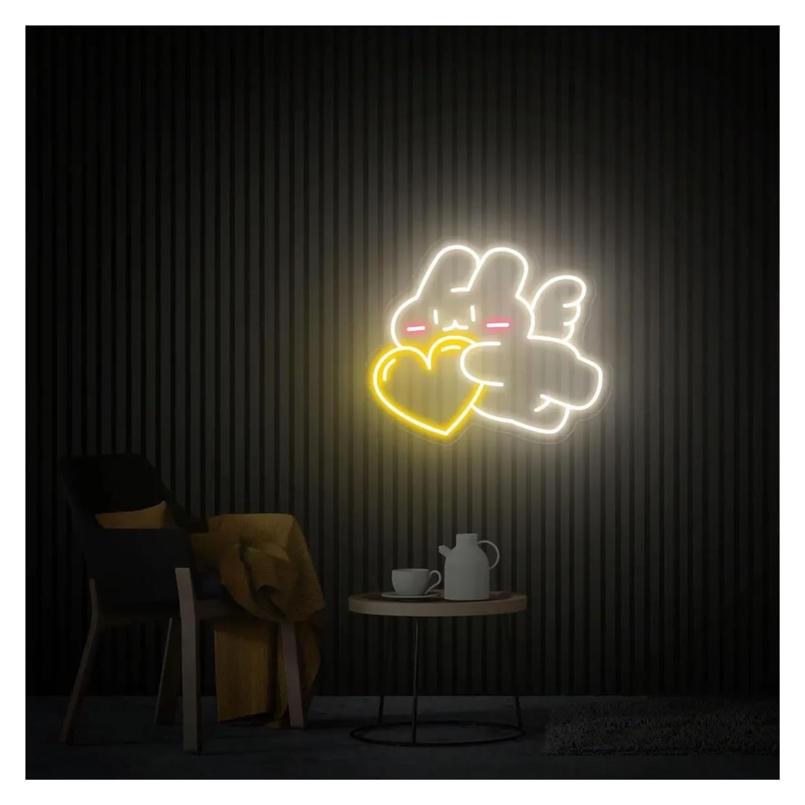 LEMST Signs Lamp Bunny Angel with Heart Neon Sign, Cute Rabbit Neon Sign, Bedroom Decor, Neon Wall Art 38cm/43cm(E,38cm)