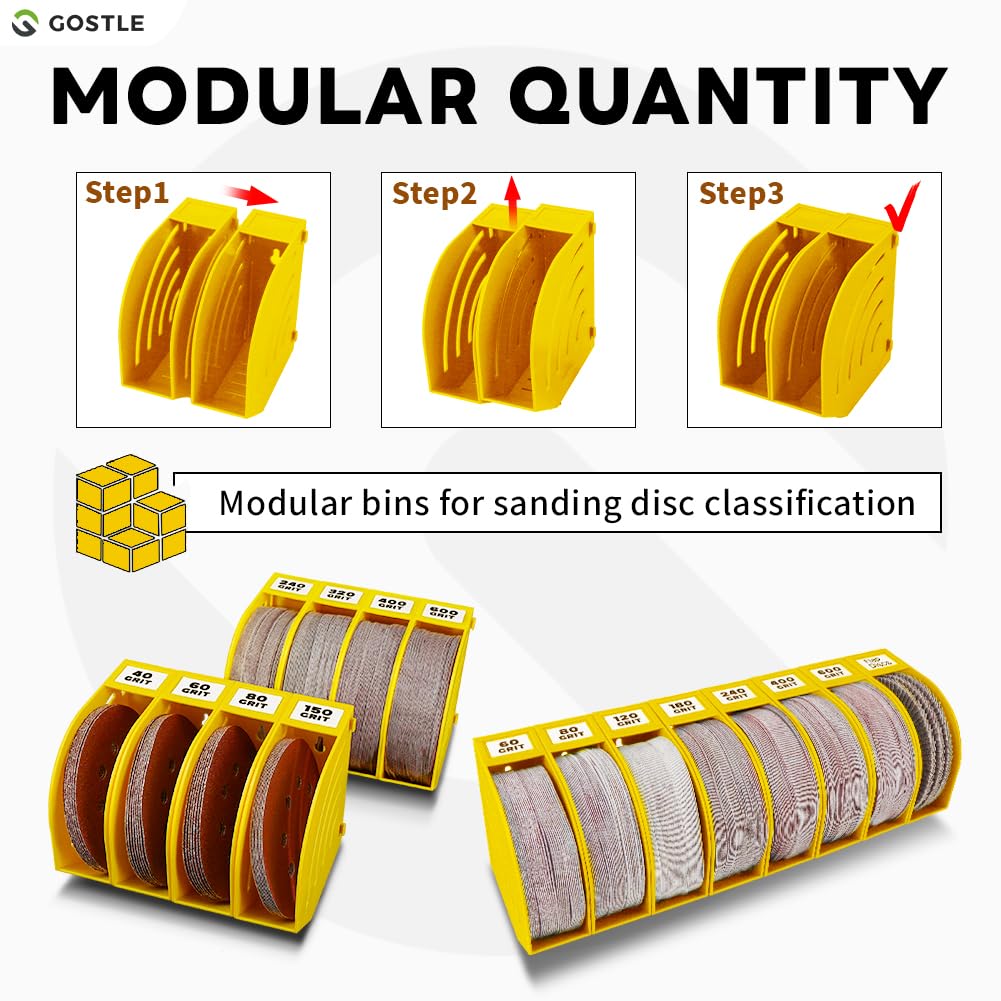 gostle 150 mm Sanding Disc Storage Box, Sandpaper Organizer with 6 Bins, Space-Saving Storage Rack, Offset Snap-On Connection - Image 3