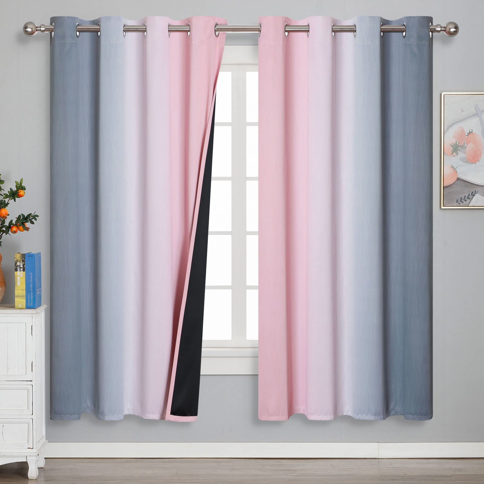 VEHEDE Ombre Blackout Bedroom Curtains for Girls 72 Long Drop Pair - Image 2