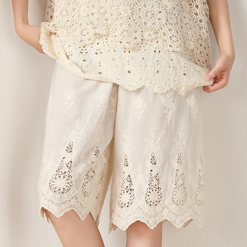 Vintage Lace Pettipants Slips Embroidery Flower Womens Lightweight Cotton Linen Bloomer Shorts Lounge Short Pants - Image 3