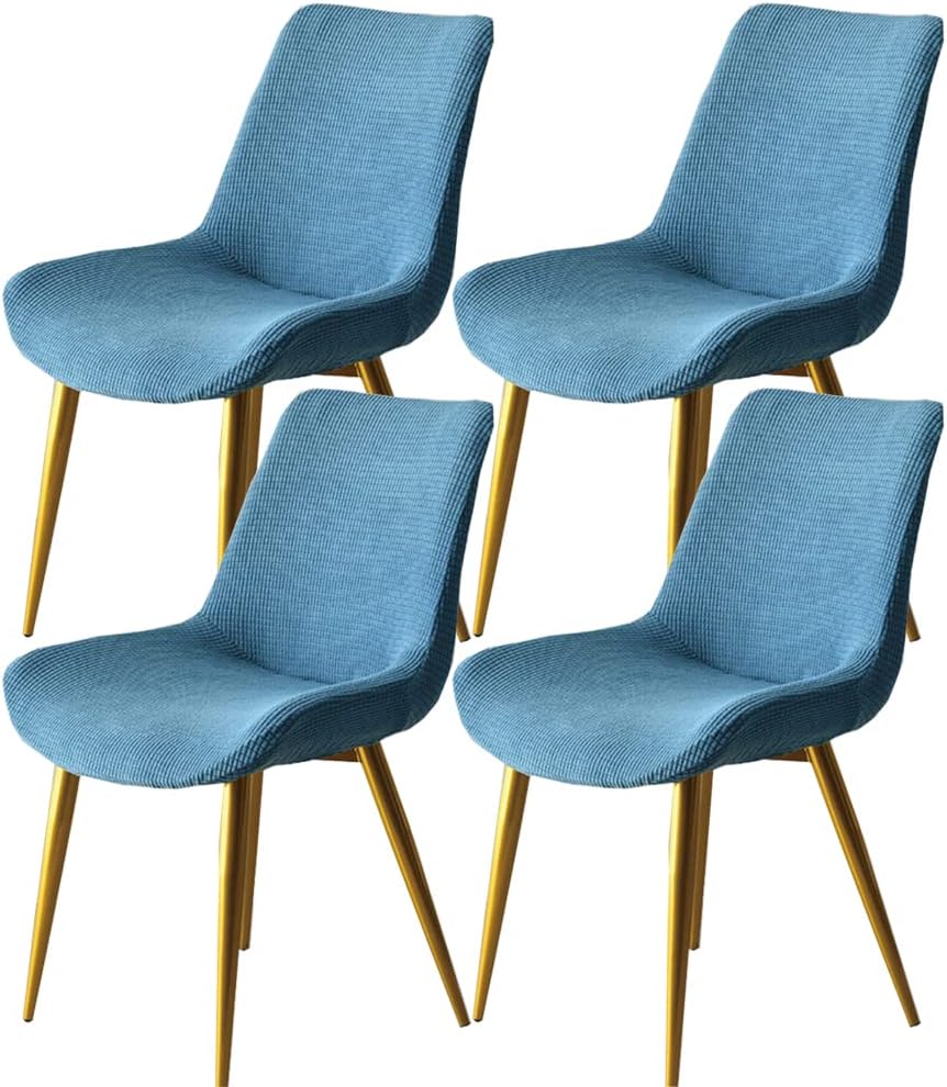 XMNTG Set of 4 Stretch Dining Chair Cover Curved Back Armless Chair Cover Mid Century Modern Accent Chair Slipcovers Washable Furniture Protector for Living Room Kitchen Office (Blue, 4PCS)