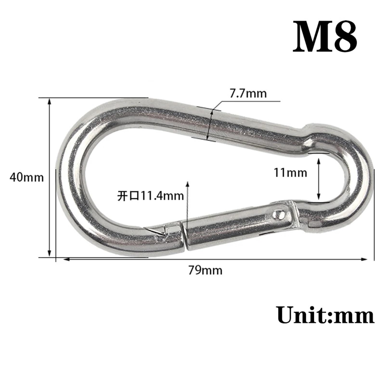 Mosquetones Acero Inoxidable M4-M10 de acero inoxidable con resorte, mosquetón, anillo bloqueo, gancho, grillete, soporte sujeción personalizado(M8(1),5pcs)