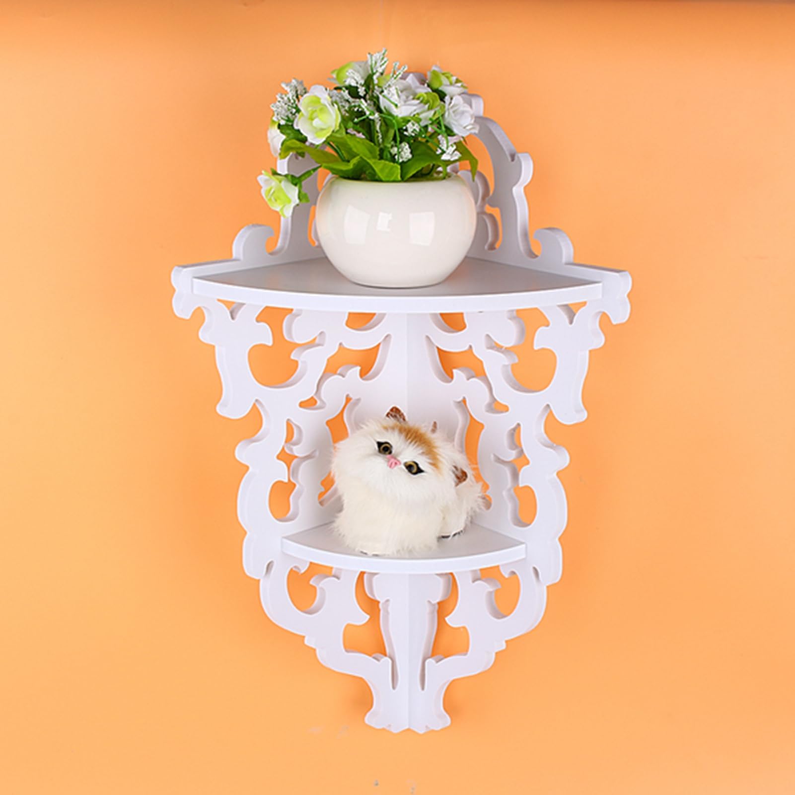 1PC White Carved Home Bathroom Corner Shower Storage Shelf 2 Tier Rack Stand Display Corner Shelf restroom Storage Shelf