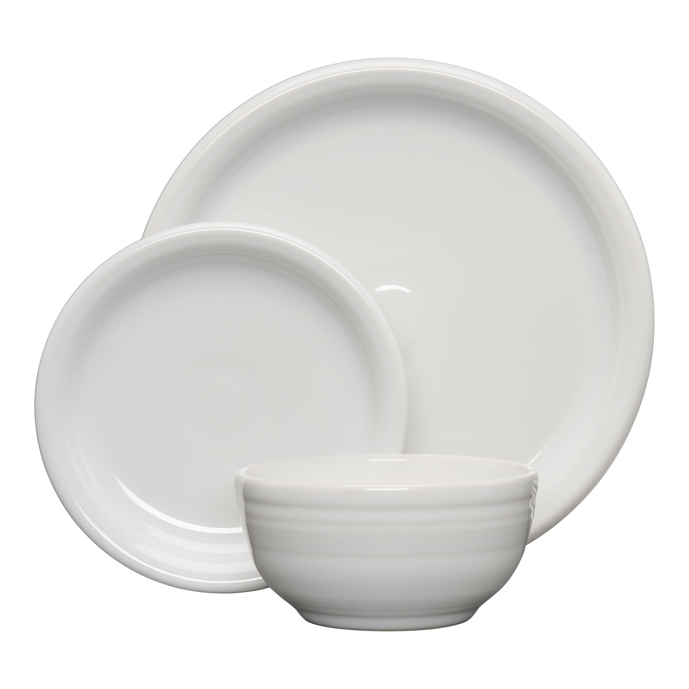Bistro Coupe 3-Piece Dinnerware Set – Durable Ceramic, Lead-Safe, Dishwasher/Microwave/Oven Safe – Made in USA Dinnerware - White