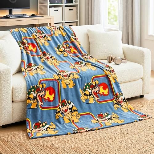 Super Mario Bowser Kids Throw Blanket 46 in x 60 in Soft Cozy Decorative Blanket for Couch Bed or Gaming Room (Officially Licensed Product) by Franco