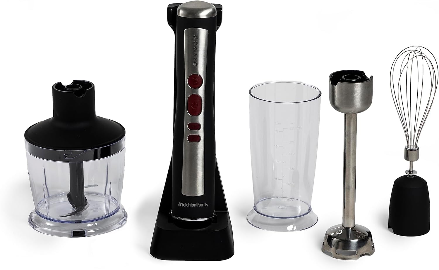 Melchioni Family | Batidora de Mano Inalámbrica Recargable ZOE, Set con Batidor, Minipimer, Licuadora y Vaso Graduado de 600 ml, Color Negro