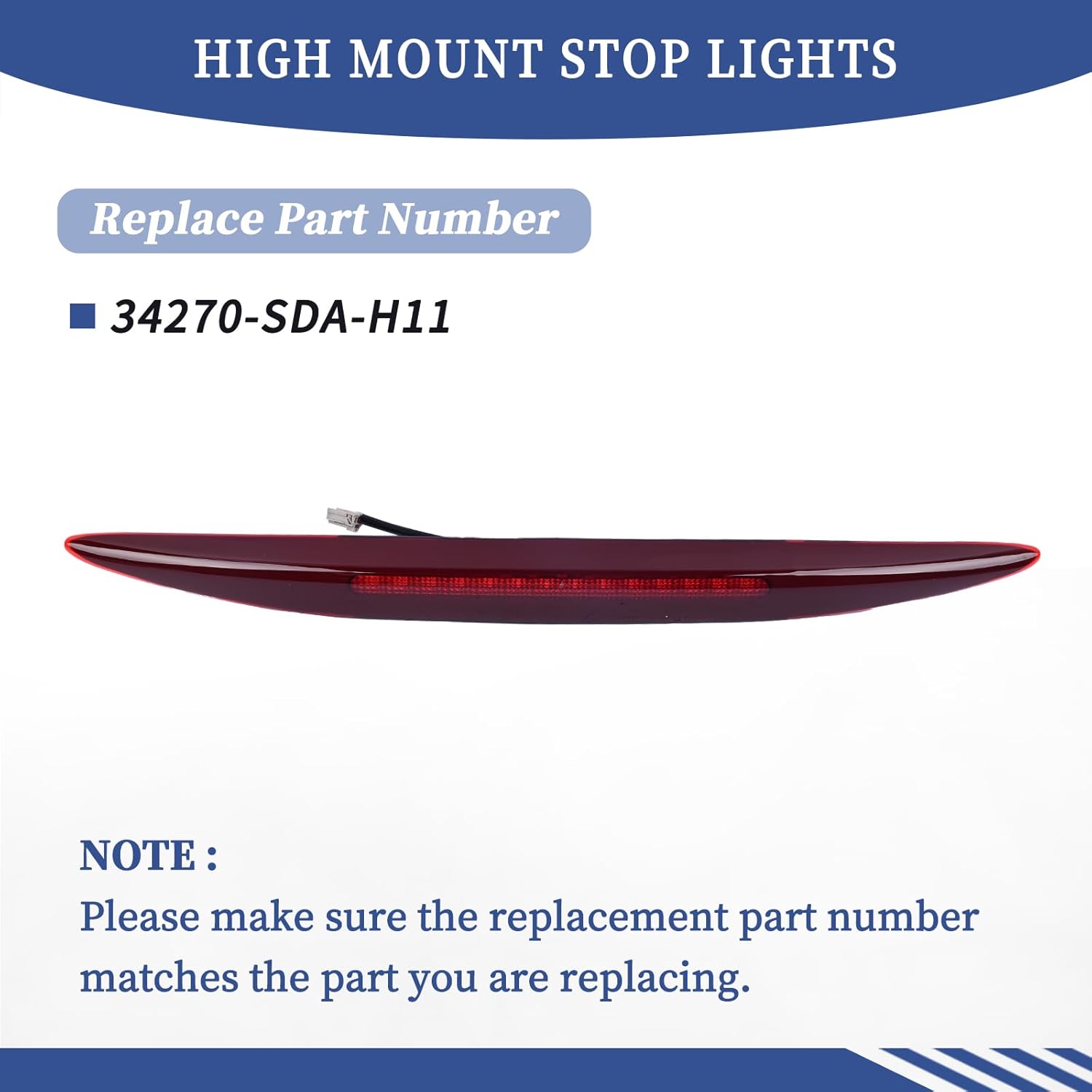 Rear Stop Light LED High Mount Stop Light 3rd Brake Lamp Waterproof 34270-SDA-A11 34270-SDA-H11 Compatible with Honda Accord 2006 2007