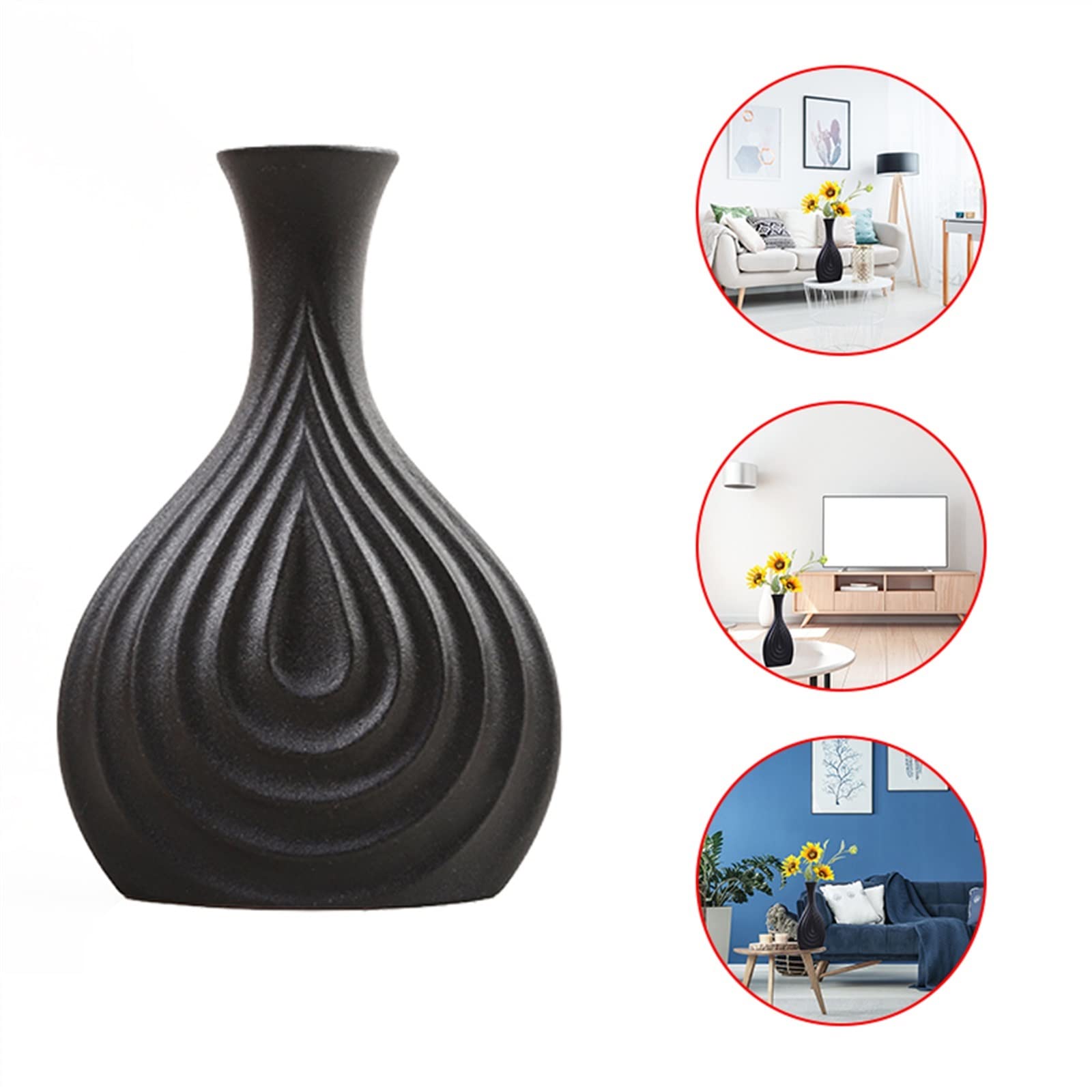 Jarrón Jarrón de cerámica Negro Nórdico, diseño Simple y Creativo Porcelana Mate, decoración Hecha a Mano, Adorno for Sala Estar Florero(Medio)