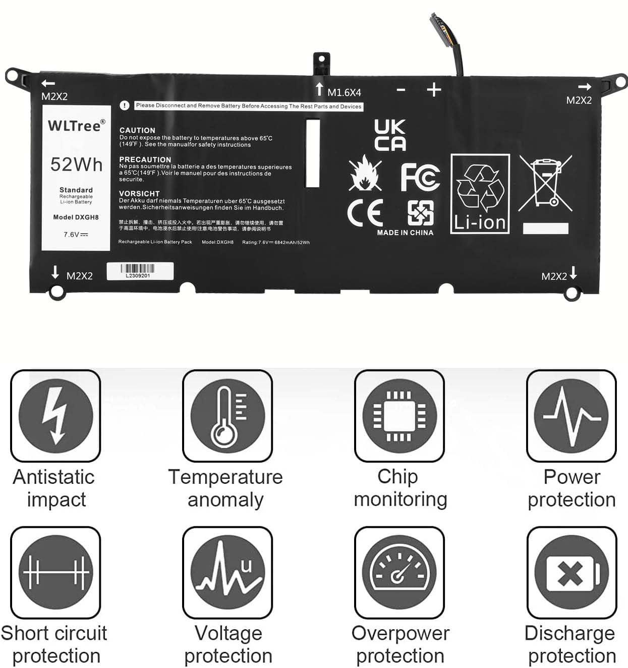Indmird 52Wh DXGH8 Laptop Akku Für Dell XPS 13 9370 9380 7390 Inspiron 7400 5391 5390 7490 7390