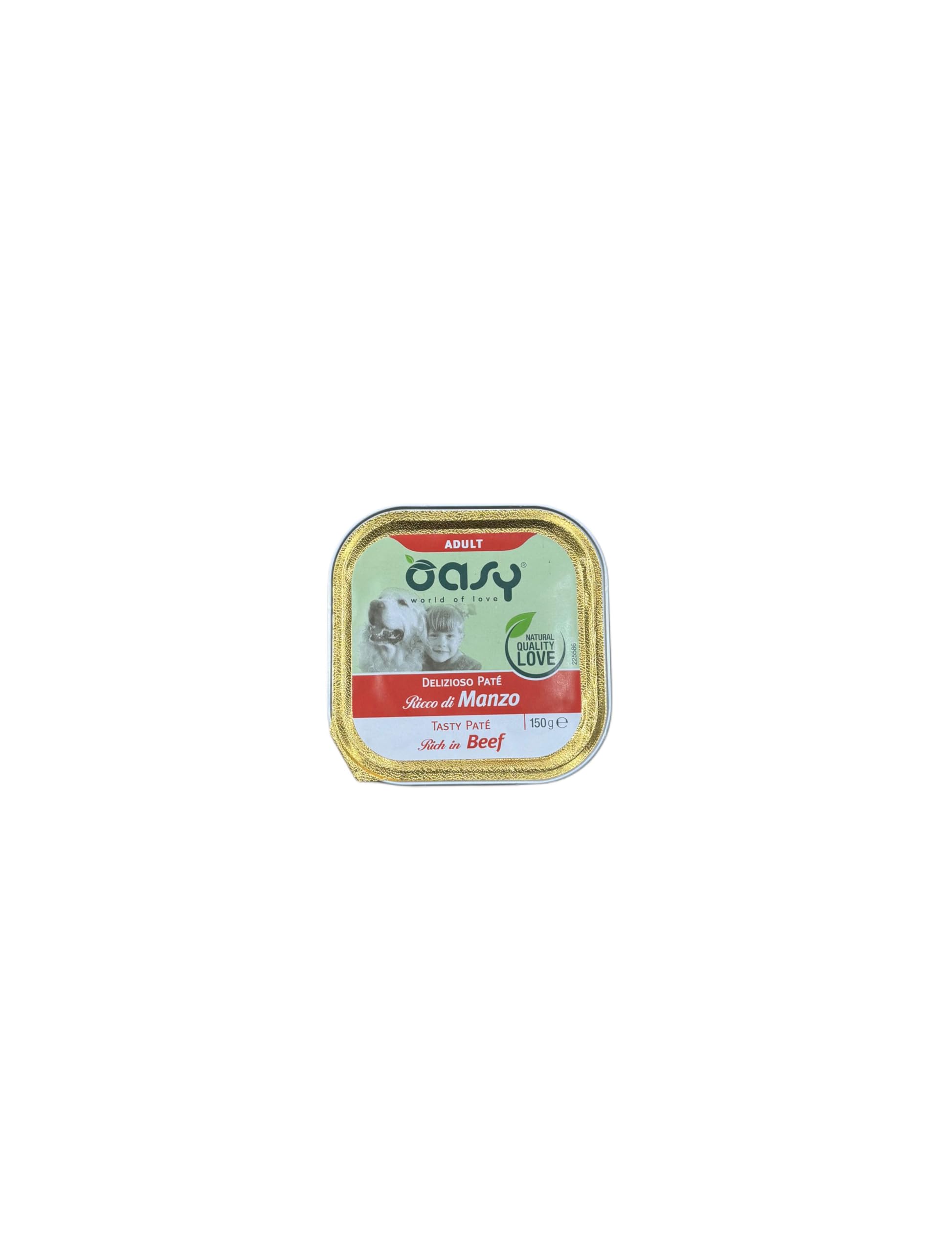 Oasy delizioso patè per cani adulti di tutte le taglie, gusto MANZO | 11 vaschette da 150 grammi l'una.