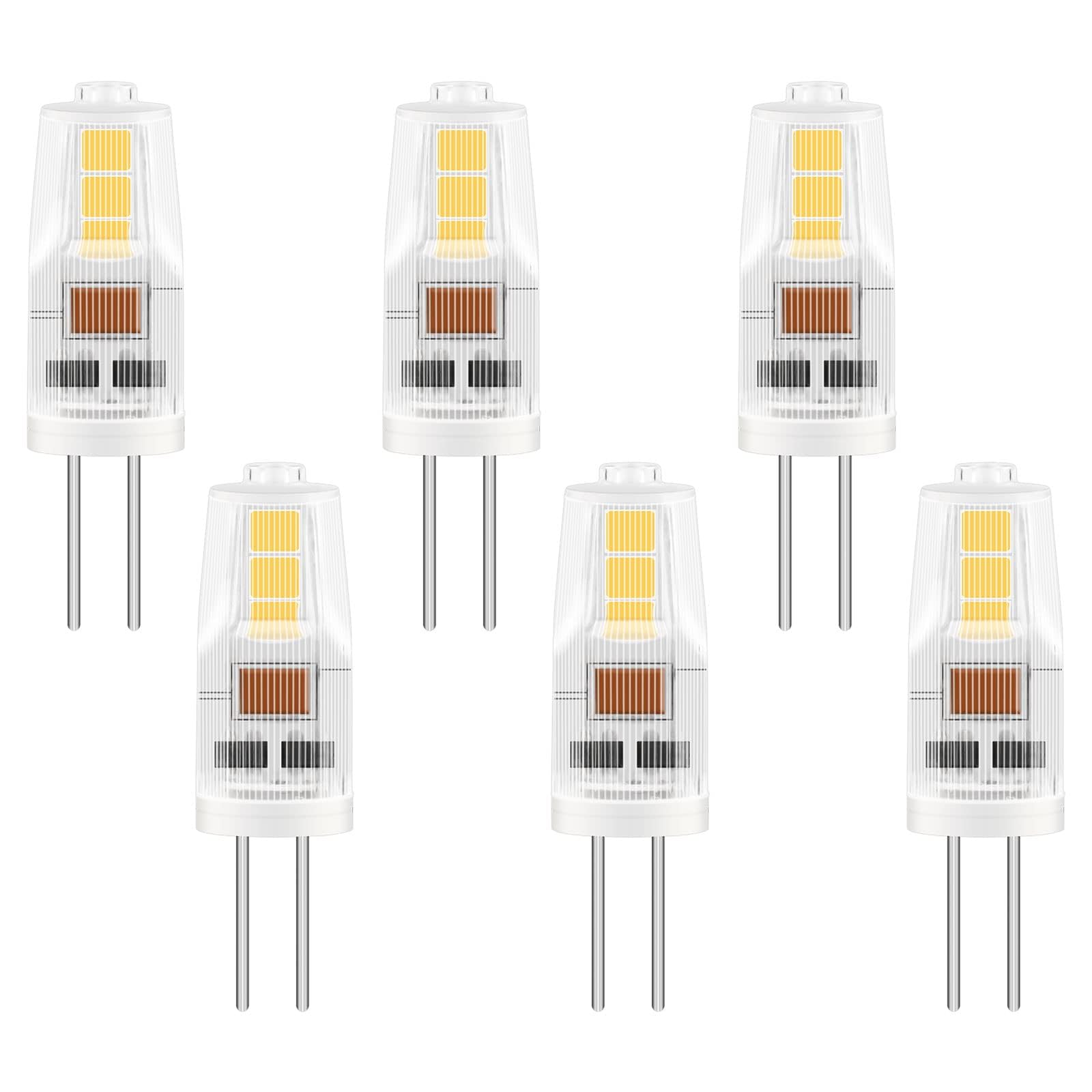 Caldarax 6 Pack G4 LED Bulbs 2W, AC/DC 12V, Equivalent to G4 20W Halogen Bulb, Natural White 4000K, 200LM, Non-Dimmable, Bi-Pin Base Energy Saving Bulb, for Home Lighting, Chandelier, Cabinet