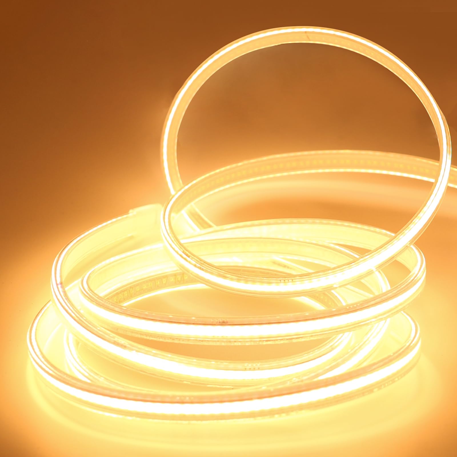 pcning COB LED Ruban Lampe 3m 220 Volt 3000K Blanc Chaud, 3 Metres Flexible LED Strip Exterieur Interieur IP67 Impermeable (Blanc Chaud, 3M)