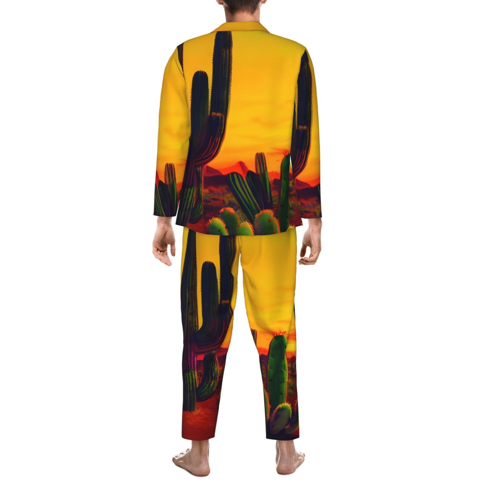Herren-Pyjama-Set, langärmelig, Kaktus in Wüste, zweiteilig, bequem, Nachtwäsche