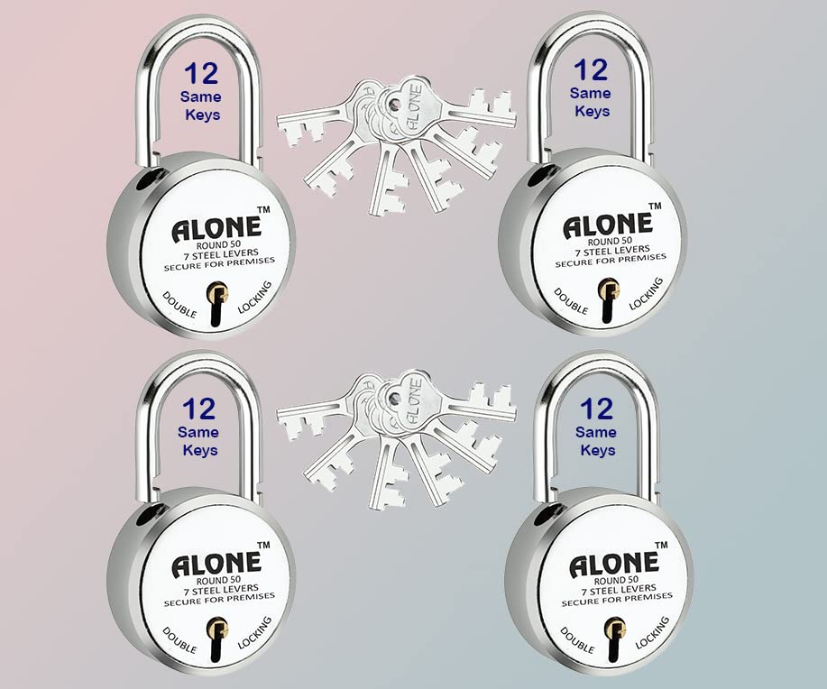 Alone Round Padlock 50 mm 4 Padlocks 12 Same Keys Long Shackle Double Locking | Padlocks for Home Door Grill gate Shop Shutter, Chrome Finish Rust Free (B0C5SXH9BX) Amazon Price History, Amazon Price Tracker