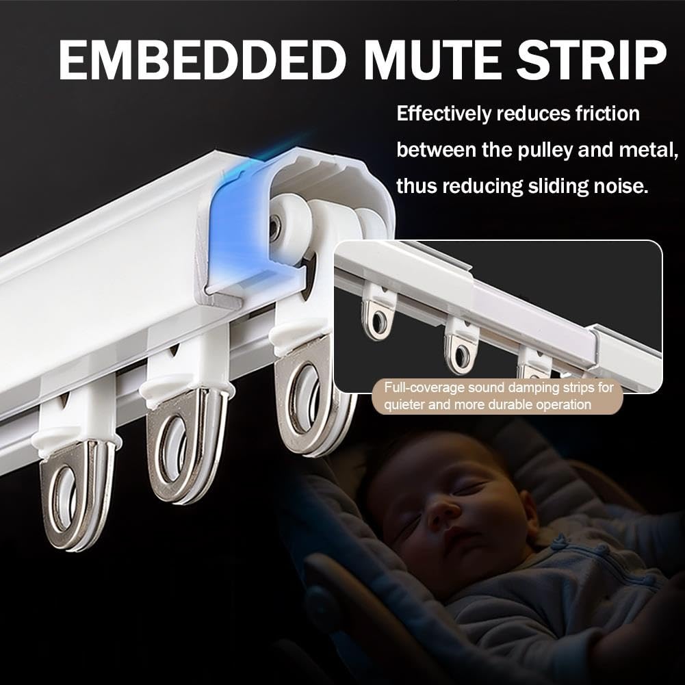 Asta Per Tende Scorrevole Da Soffitto/parete, Binario Per Tende Doppio In Alluminio Robusto, Per Soggiorno, Camera, Caravan E Balconi Asta Per Tende Binario Scorrevole(White,450cm)