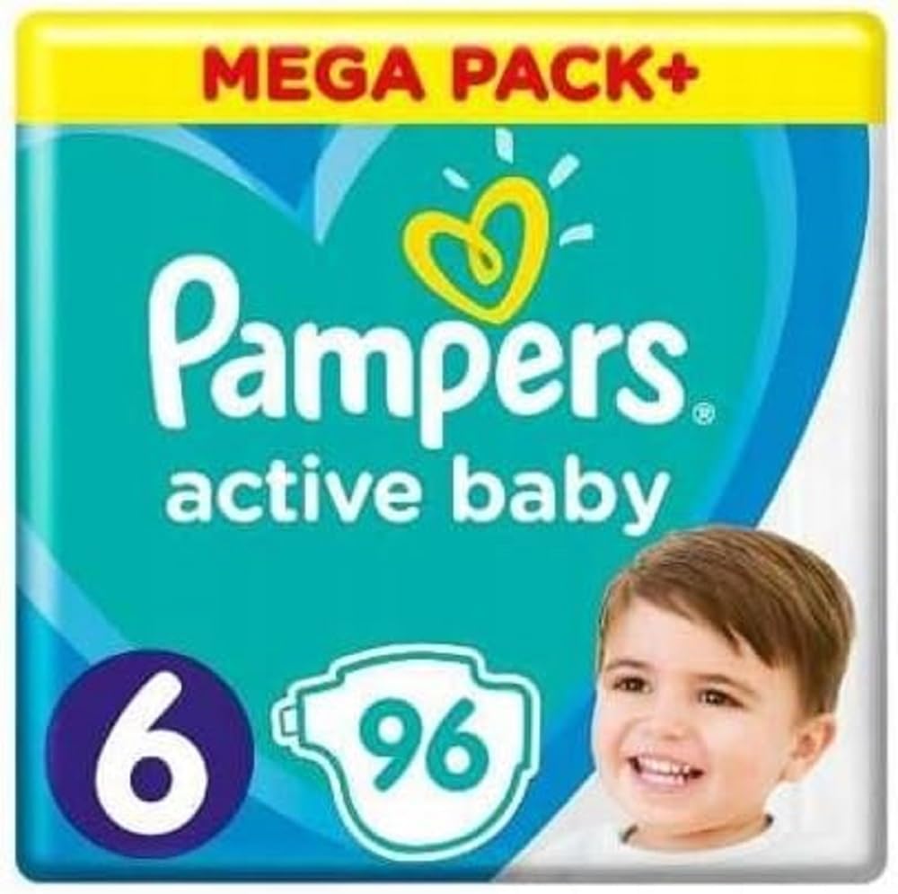 Pampers Windeln Größe 6 (13-18kg), Active Baby Windeln, 96 Stück, Durchlaufschutz Ganztägig