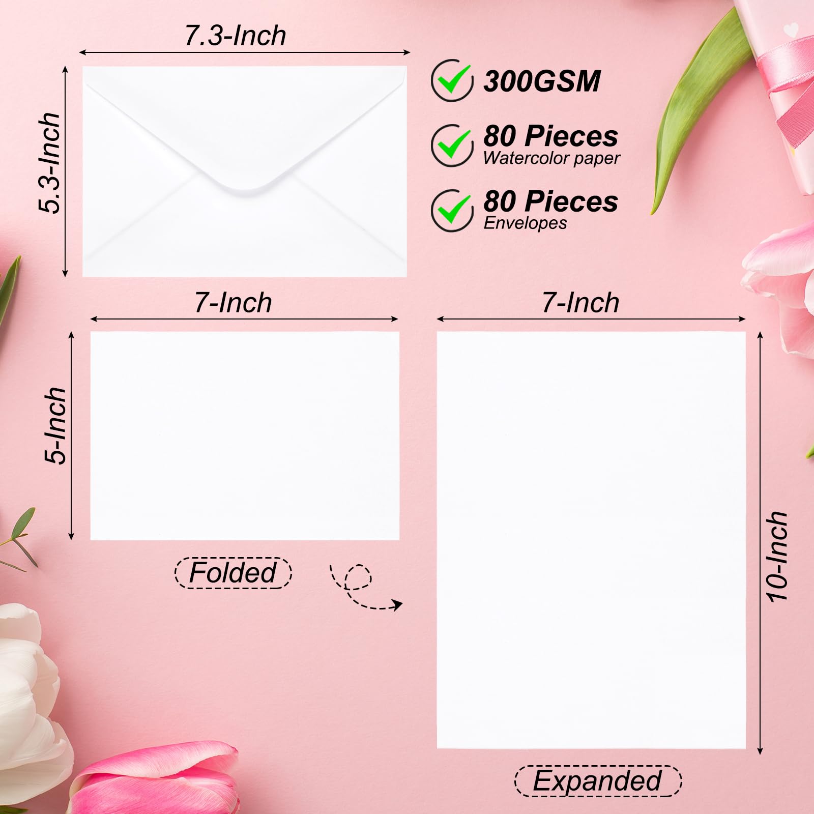 PATIKIL 50 Ensembles Cartes Aquarelle 140lb/300 GSM Avec Enveloppes