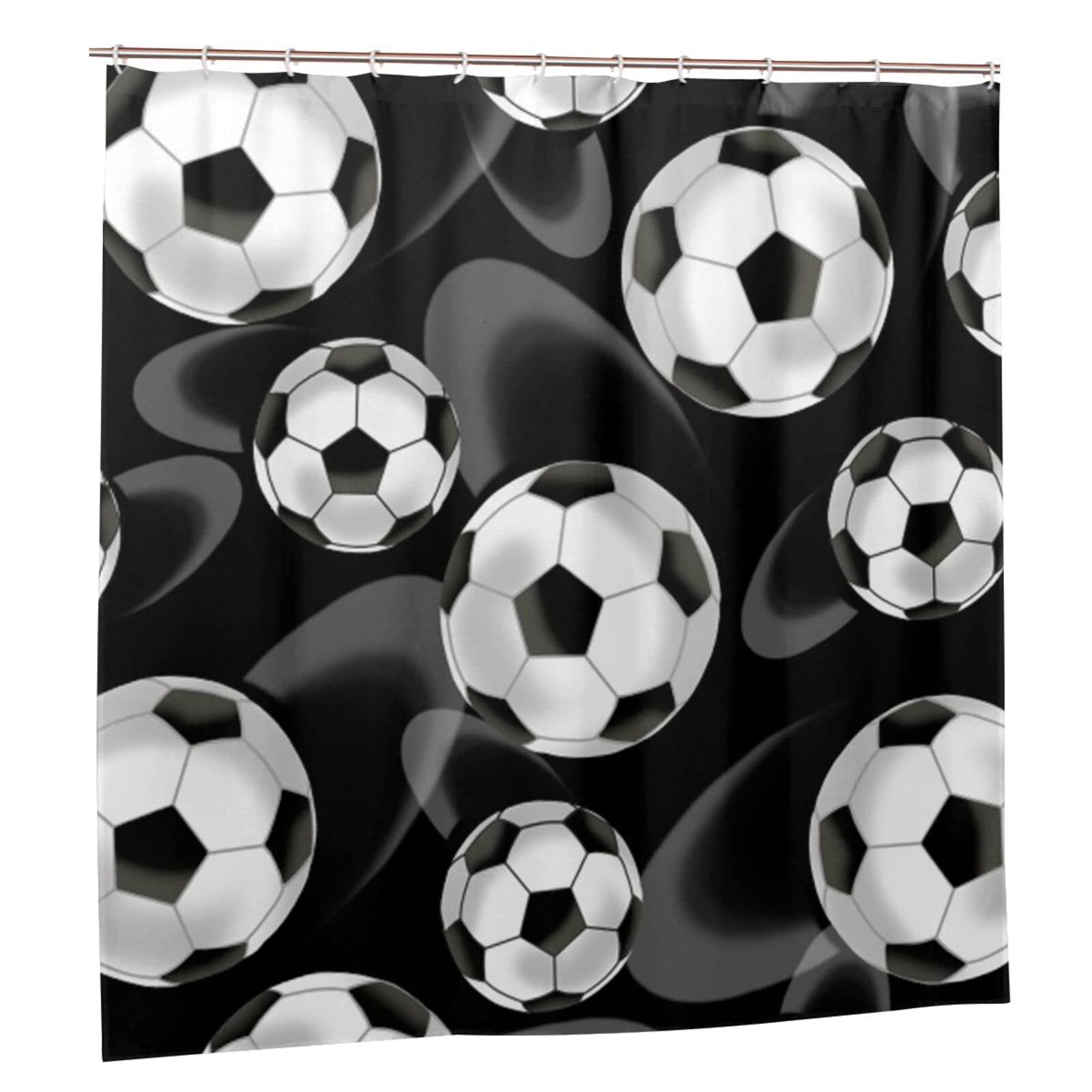 Rideau de douche football noir 183 x 183 cm imperméable pour décoration de salle de bain