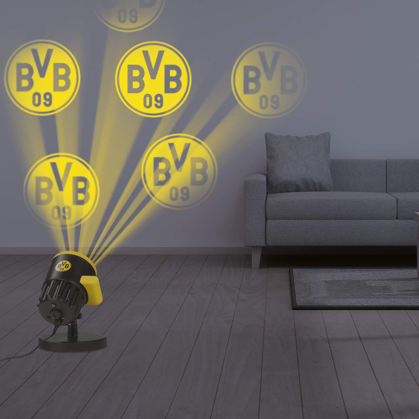 Borussia Dortmund Projektor logo, artykuł dla fanów | reflektor LED z motywem BVB | oświetlenie do Borussia Dortmund Supporter (żółty/czarny)